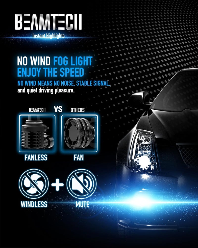 BEAMTECH 9006 Bulbs, Fanless In Line HB4 Fog Light Bulb 6500K Xenon White Fog Light Of 2 - Image 4